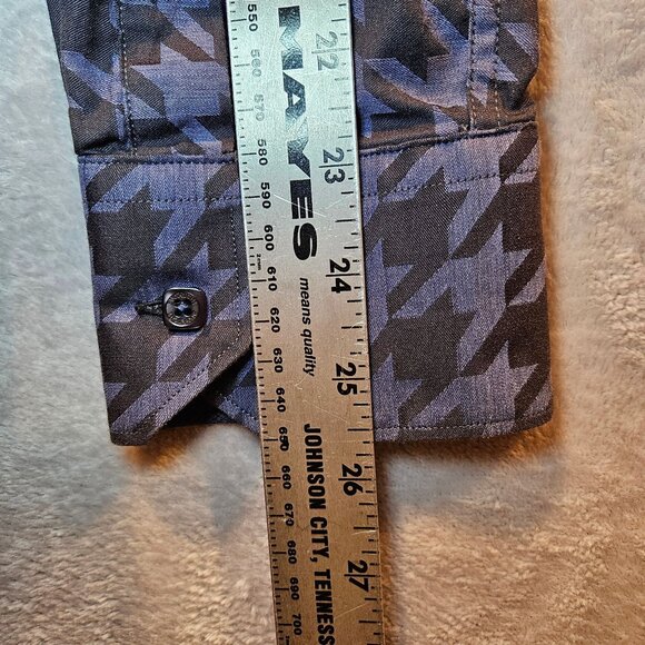 BUGATCHI dress shirt Mens L chest 44 geometric blue black shaped fit flip cuff - Picture 7 of 16